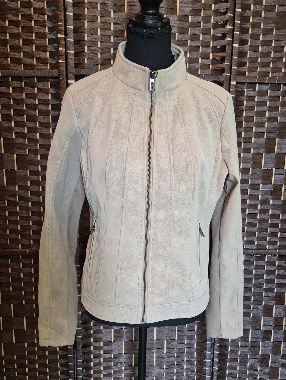 Desigual Women's Light Beige Suede-Look Zip Jacket
